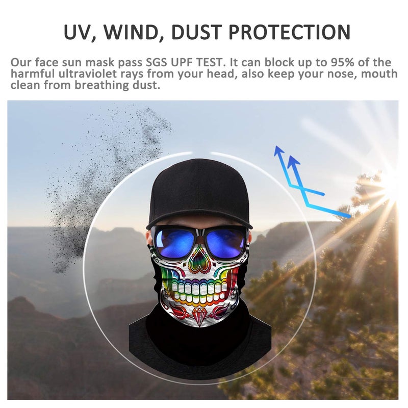 JOEYOUNG Skull Face Mask UV Sun Dust Neck Gaiter Bandana Headwear Motorcycle - Image 3